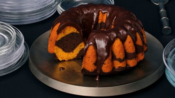 Rich No-Mixer Chocolate-Pumpkin Marble Bundt Cake