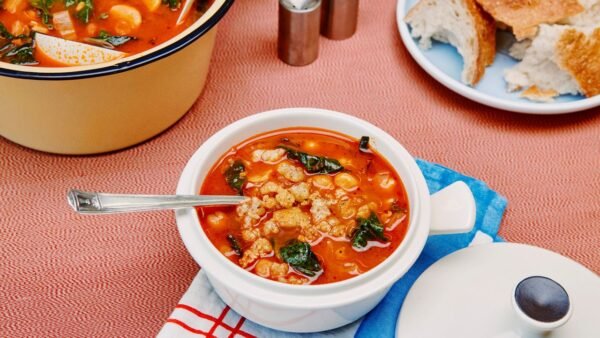 Upgrade Pantry Bean Soup With Halloumi Crumbles